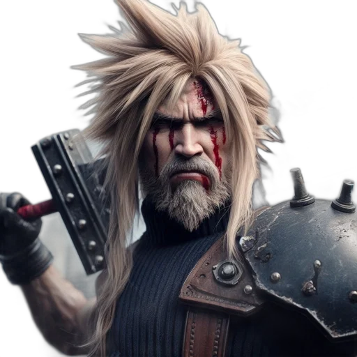 hair, concept art, fantasy art, 3d render, photorealistic, intense, bloody, figure transparent PNG cut-out
