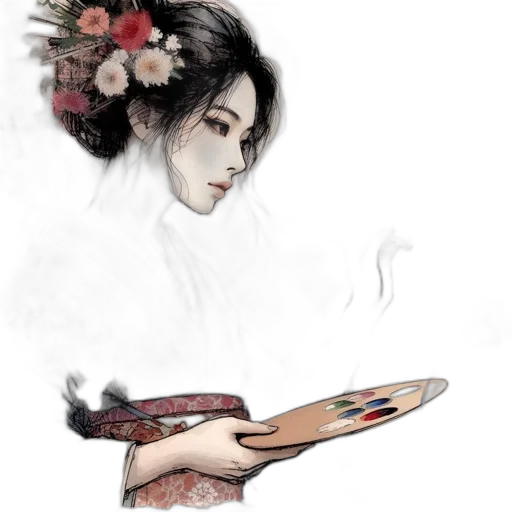 mask, staff, face, flower, fantasy art, watercolor, concept art, photorealistic transparent PNG cut-out