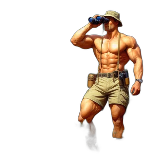 hat, staff, weapon, pixel art, concept art, 3d render, fantasy art, muscular transparent PNG cut-out