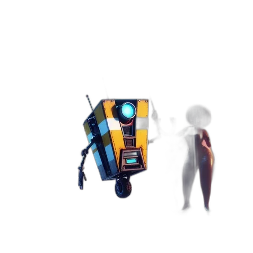 robot, staff, weapon, creature, concept art, 3d render, pixel art, cyberpunk transparent PNG cut-out