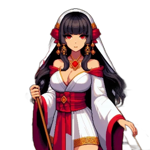 staff, dress, sword, weapon, pixel art, fantasy art, concept art, anime transparent PNG cut-out