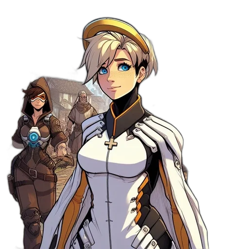robot, staff, weapon, dress, pixel art, concept art, anime, cartoon transparent PNG cut-out