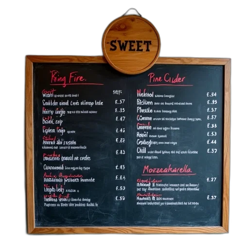 food, chalkboard, menu, various, drink, items, listed, red transparent PNG cut-out