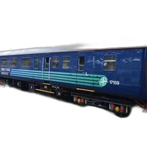 3d render, blue, train, car, number, 17159, parked, station transparent PNG cut-out