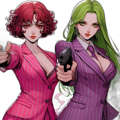 comic book art, concept art, cartoon, cyberpunk, image, two, female, characters transparent PNG cut-out