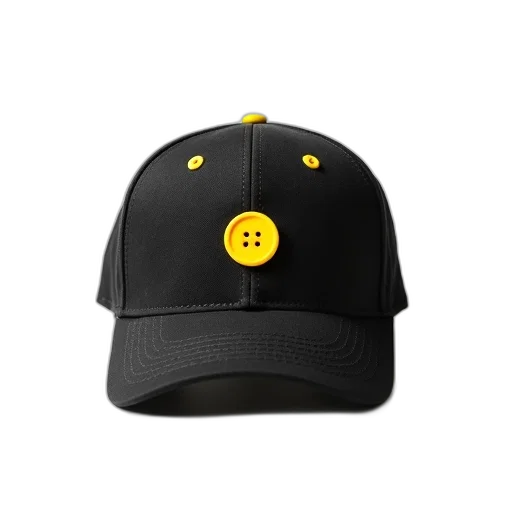 hat, staff, crown, 3d render, black, yellow, baseball, cap transparent PNG cut-out