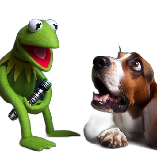 animal, photorealistic, concept art, 3d render, cartoon, frog-like, puppet, brandishes transparent PNG cut-out