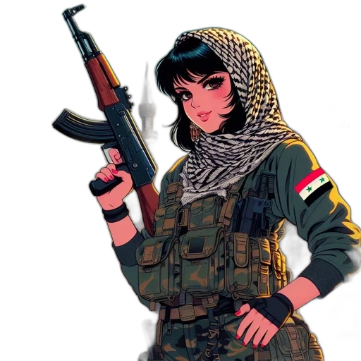 weapon, jacket, pixel art, concept art, anime, comic book art, woman, military transparent PNG cut-out