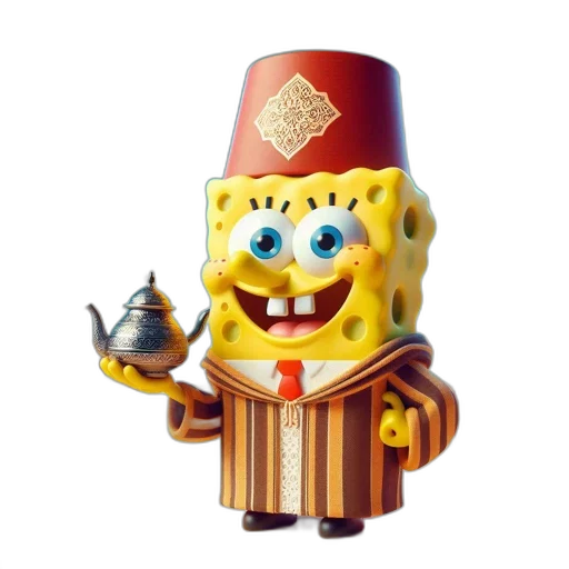 robot, crown, mask, staff, 3d render, concept art, spongebob, middle transparent PNG cut-out