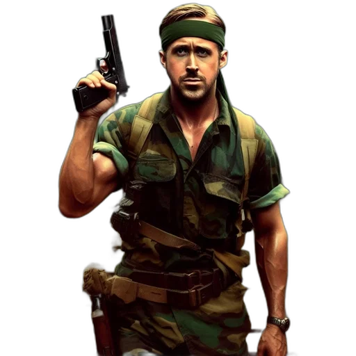 weapon, concept art, photorealistic, pixel art, comic book art, soldier, stands, armed transparent PNG cut-out
