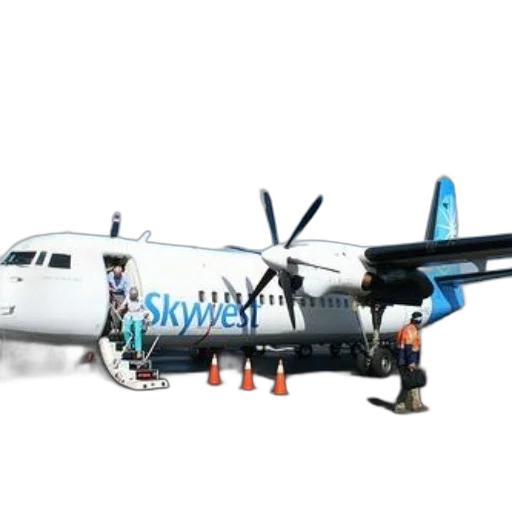 weapon, 3d render, skywest, airplane, parked, tarmac, orange, cones transparent PNG cut-out
