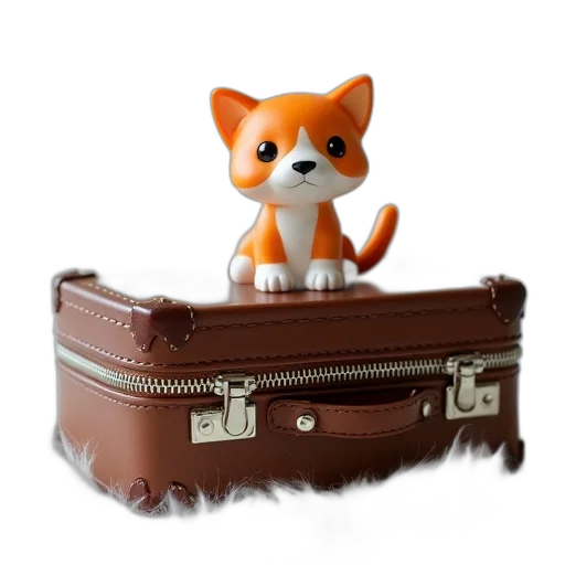 staff, 3d render, small, orange, white, cat, figurine, black transparent PNG cut-out