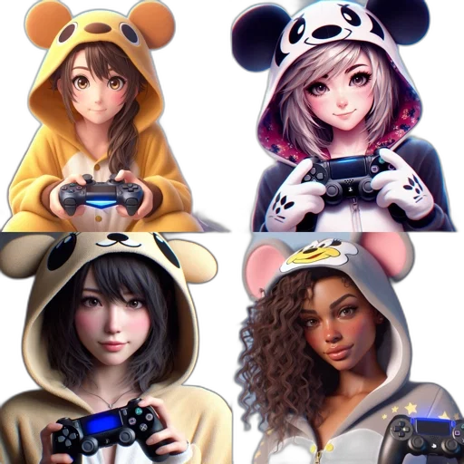 concept art, 3d render, fantasy art, anime, colorful, four, female, characters transparent PNG cut-out