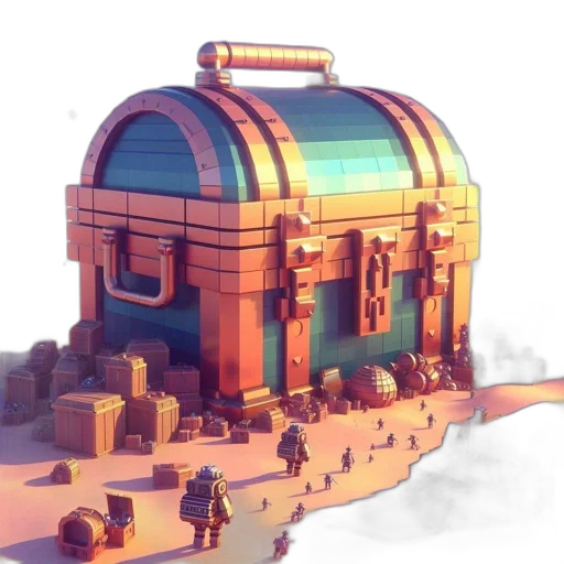 building, robot, hat, crown, concept art, 3d render, fantasy art, pixel art transparent PNG cut-out