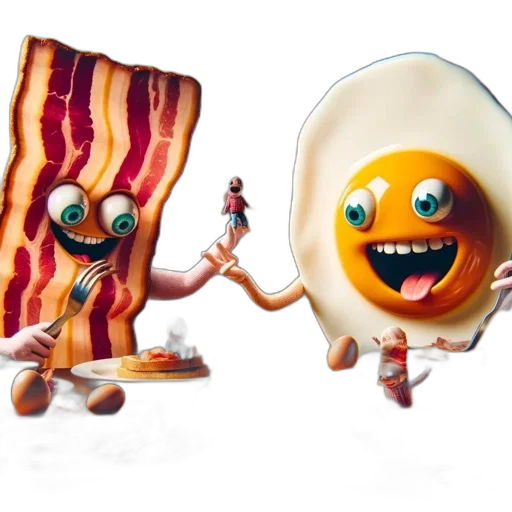 food, concept art, 3d render, playful, bacon, expressive, egg, characterize transparent PNG cut-out