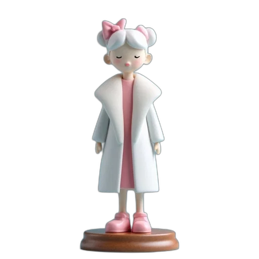 3d render, concept art, white, porcelain, figurine, woman, pink, bow transparent PNG cut-out