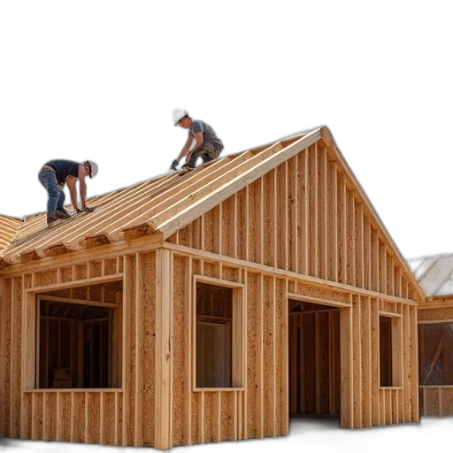 building, 3d render, workers, installing, roof, joists transparent PNG cut-out