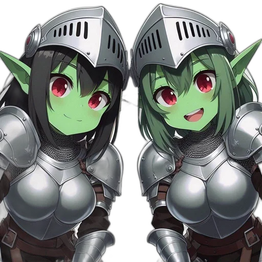 mask, concept art, fantasy art, 3d render, anime, green, two, animated transparent PNG cut-out