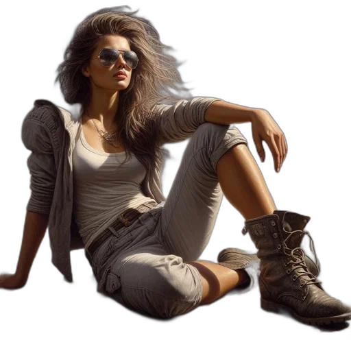shoes, jacket, jewelry, photorealistic, concept art, fantasy art, oil painting, earth tones transparent PNG cut-out