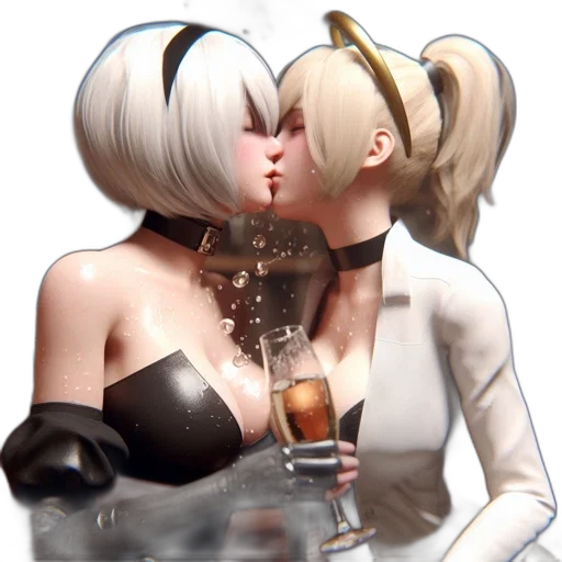 concept art, 3d render, photorealistic, pixel art, two, animated, females, share transparent PNG cut-out