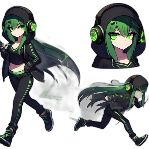 concept art, cyberpunk, anime, pixel art, green, dark, neon, monochrome transparent PNG cut-out
