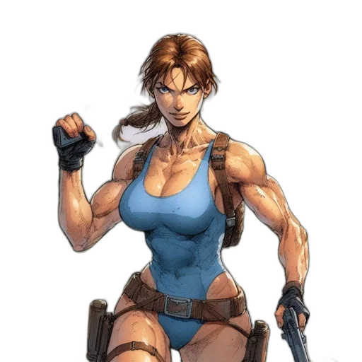 weapon, concept art, comic book art, pixel art, cyberpunk, blue, muscular, female transparent PNG cut-out