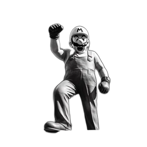 pixel art, 3d render, concept art, comic book art, black, white, photograph, mario transparent PNG cut-out