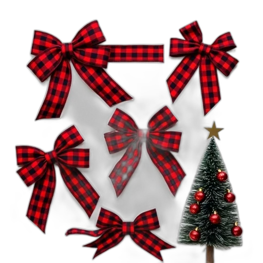 collection, red, black, plaid, ribbons, large, bows, each transparent PNG cut-out