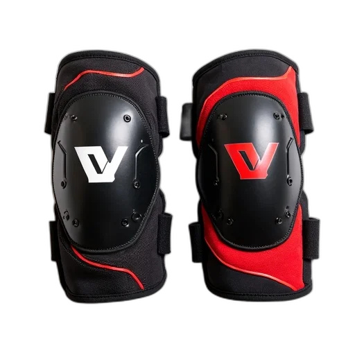 3d render, cyberpunk, pair, black, red, knee, pads, white transparent PNG cut-out
