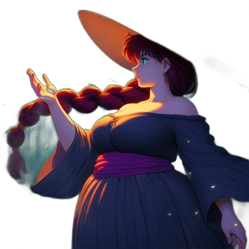 dress, staff, hat, crown, concept art, fantasy art, 3d render, anime transparent PNG cut-out