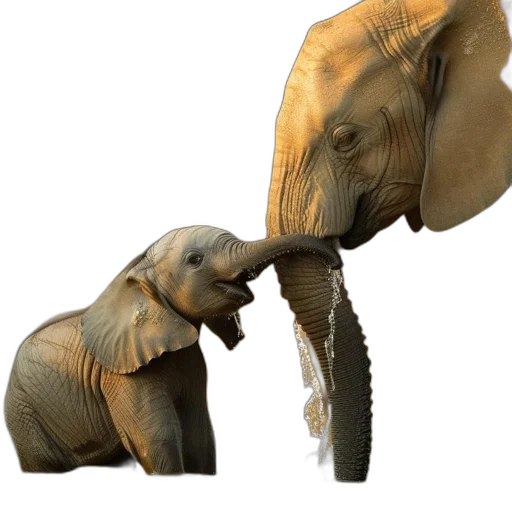 animal, creature, 3d render, concept art, photorealistic, golden, two, elephants transparent PNG cut-out