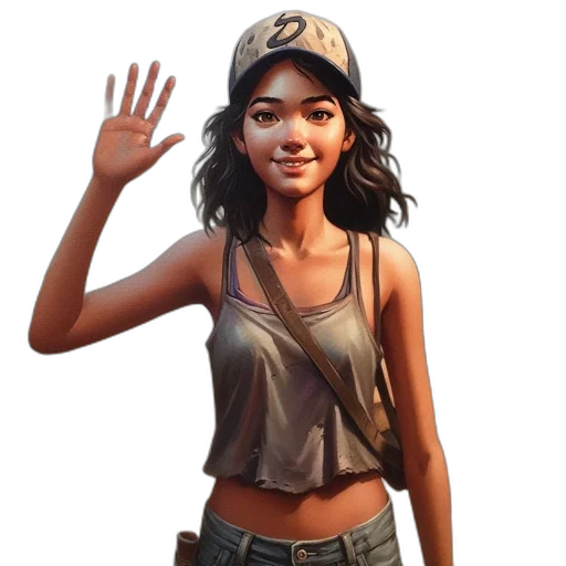 hat, concept art, photorealistic, fantasy art, cartoon, earth tones, woman, casual transparent PNG cut-out