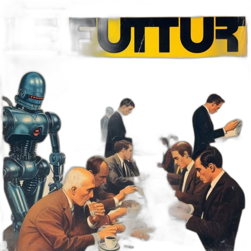 robot, concept art, comic book art, outer space, retro-style, cover, features, futuristic transparent PNG cut-out