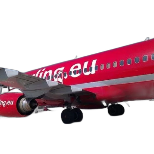 3d render, red, airplane, ueling, written, side, parked, tarmac transparent PNG cut-out