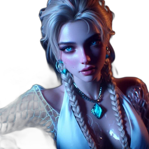 jewelry, face, fantasy art, concept art, photorealistic, cyberpunk, neon lights, blue transparent PNG cut-out