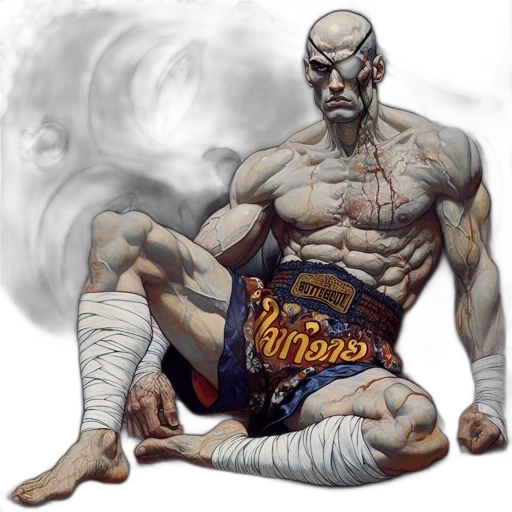 concept art, comic book art, fantasy art, photorealistic, muscular, man, bandaged, limbs transparent PNG cut-out