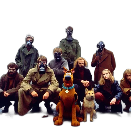 mask, staff, concept art, outer space, group, masked, humans, dog transparent PNG cut-out