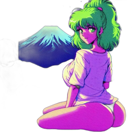 creature, jacket, hair, staff, vaporwave, watercolor, concept art, pixel art transparent PNG cut-out