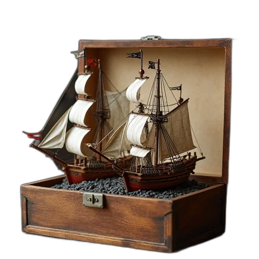 3d render, photorealistic, concept art, box, two, toy, versions, pirate transparent PNG cut-out
