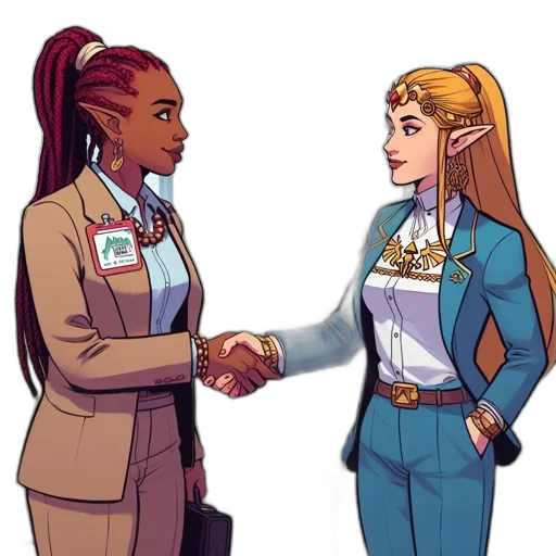 staff, concept art, comic book art, cartoon, pixel art, two, female, professionals transparent PNG cut-out