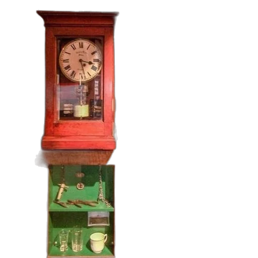 furniture, 3d render, red, clock, roman, numerals, sits, next transparent PNG cut-out