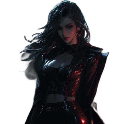 jacket, dress, concept art, comic book art, cyberpunk, fantasy art, neon lights, dark transparent PNG cut-out