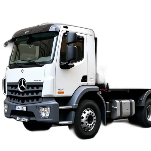 photorealistic, 3d render, white, dump, truck, parked, street, building transparent PNG cut-out