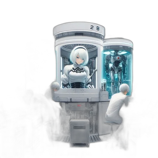 robot, concept art, 3d render, pixel art, cyberpunk, outer space, futuristic, laboratory transparent PNG cut-out