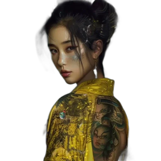 dress, face, dragon, photorealistic, cyberpunk, fantasy art, oil painting, golden transparent PNG cut-out