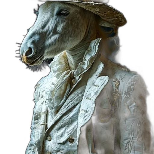 animal, hat, mask, jacket, photorealistic, concept art, fantasy art, 3d render transparent PNG cut-out