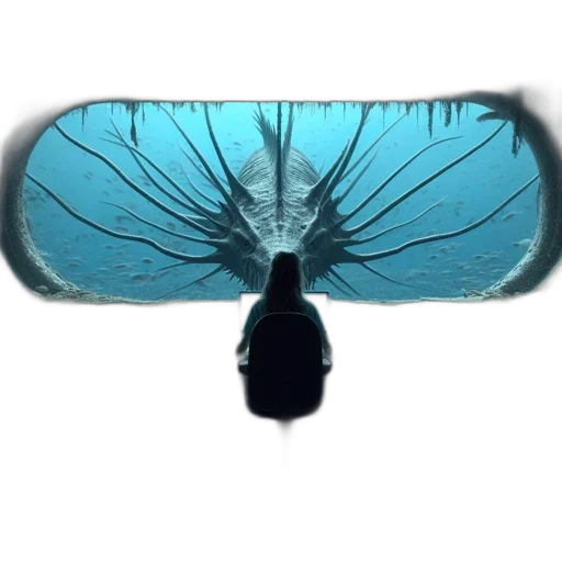 umbrella, mask, crown, creature, concept art, 3d render, photorealistic, underwater transparent PNG cut-out