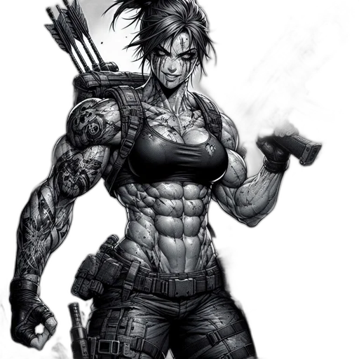 weapon, comic book art, concept art, fantasy art, cyberpunk, fierce, heavily, armed transparent PNG cut-out
