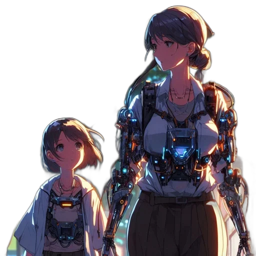 dress, jacket, jewelry, robot, concept art, cyberpunk, anime, pixel art transparent PNG cut-out