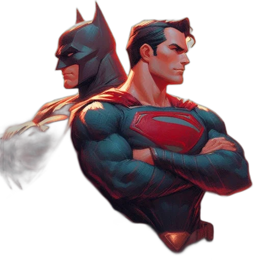 comic book art, concept art, fantasy art, cartoon, red, batman, superman, face transparent PNG cut-out